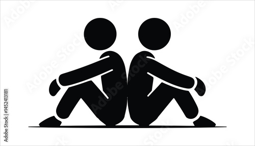 Two People Sitting Back to Back Vector Illustration