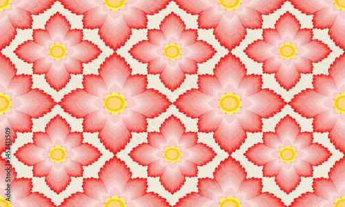 The fabric patterns seamless vector pattern, beautifully arranged floral, with flowers in the center, red, white background