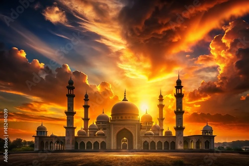 Vintage Sunset Mosque: Golden Hour Islamic Architecture Photography