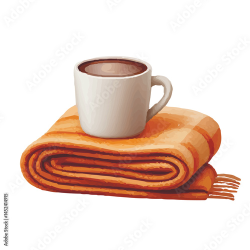autumn blanket and cup of coffee on white background