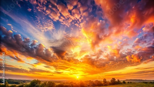 Warm Sunrise Panorama: Golden Hour Sky Landscape Photography