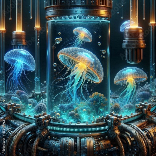 Technology inspired jellyfish display box photo