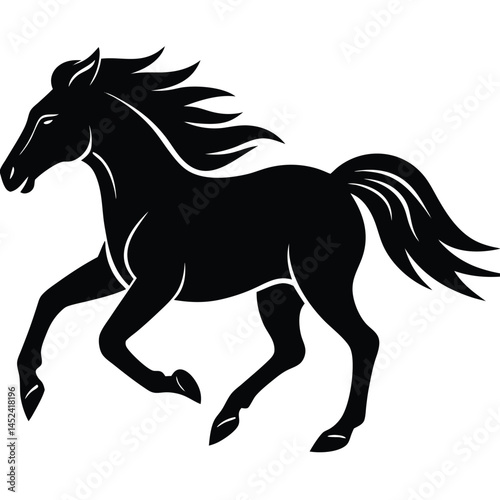 Majestic Black Stallion in Motion Elegant Horse Illustration