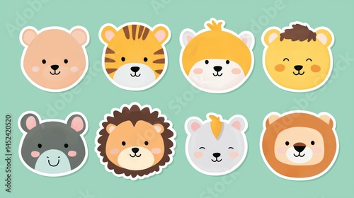 Cute animal face sticker set for a nursery