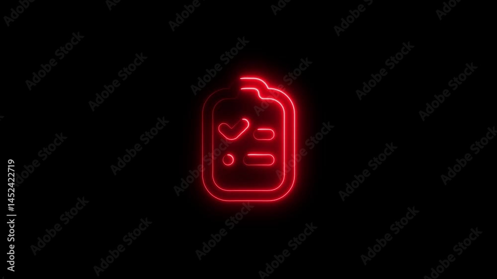 Red neon checklist with checkmark on dark background animation