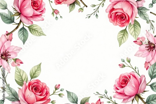 Delicate watercolor roses & leaves, repeating pattern , digital, romantic, seamless
