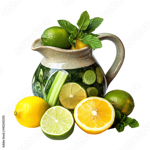 Citrus Mint Cooler Lemons Limes Water Isolated on Transparent Background photo
