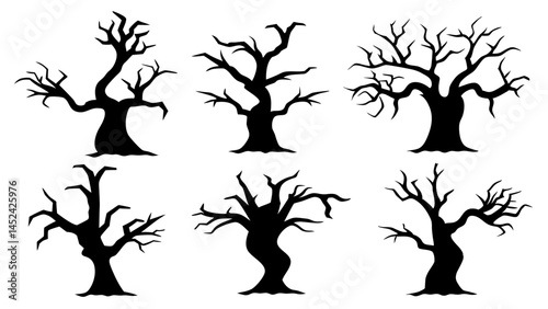 set of dead tree silhouette vector on tranparent background