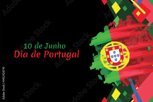 Translation: June 10, Portugal Day. National Day of Portugal Vector Illustration. Suitable for greeting card, poster and banner.