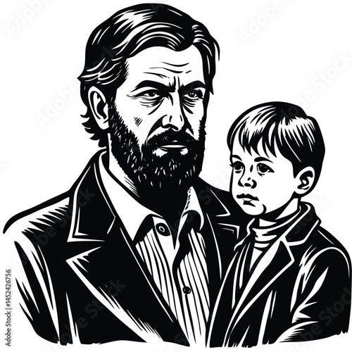 Father and Son A Black and White Illustration of Paternal Love