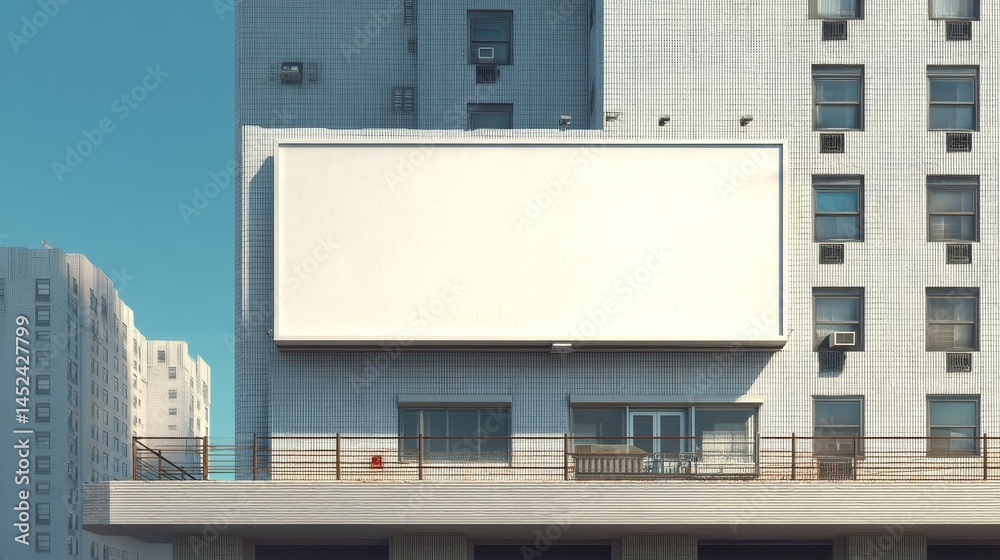 Obraz premium Blank Billboard on Modern Building with Urban Landscape in Background