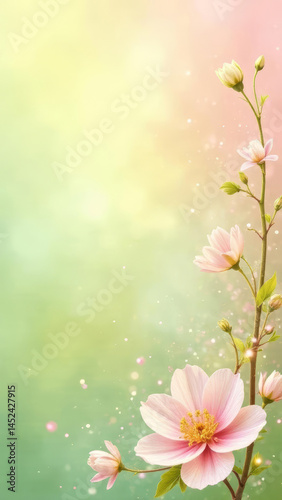 Obraz na płótnie An abstract floral-inspired background in soft pastel tones, blending light greens, pinks, and yellows, copy space w salonie