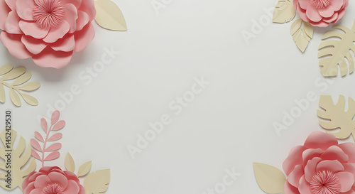 Elegant Floral Background with Paper Flowers and Leaves Design