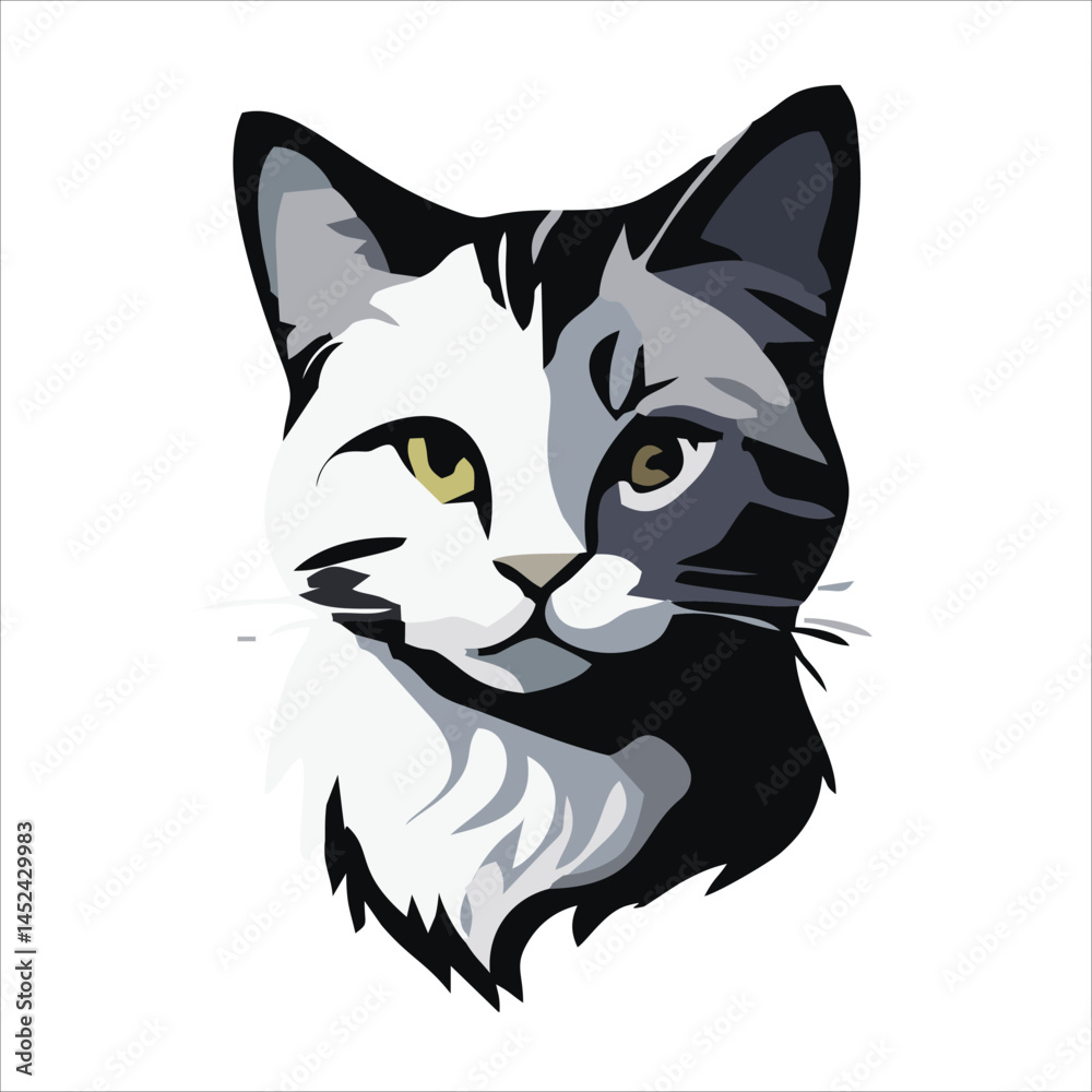Obraz premium Cute cat face flat design cartoon element illustration