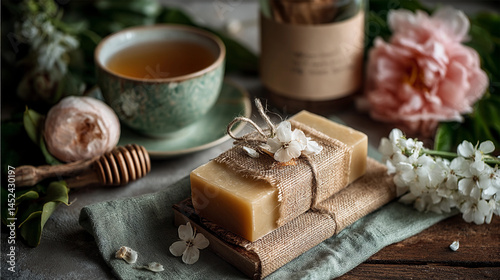 Handmade Soap and Tea A Relaxing Still Life.