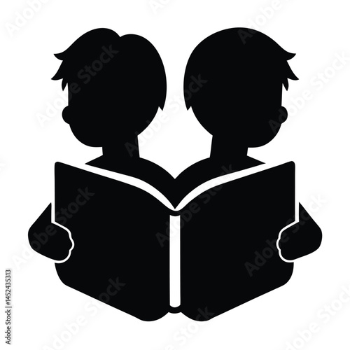 Two Children Reading a Book Together Illustration