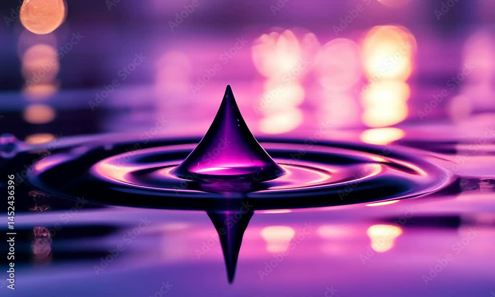Purple water surface with bubbles and bokeh lights.