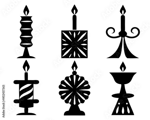 Candle Silhouette Icon Set – 9 Decorative Flame Vectors illustration