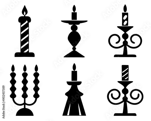 Candle Silhouette Icon Set – 9 Decorative Flame Vectors illustration