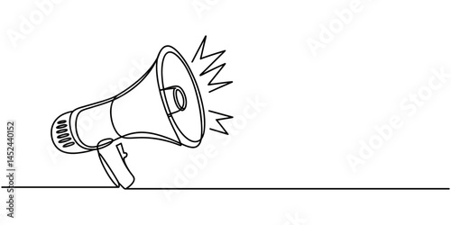 Megaphone Continuous Line Icon, Continuous line drawing Holding by hand megaphone Speaker Single Line Icon vector illustration, Megaphone icon continuous one line drawing, Public horn speaker in one.