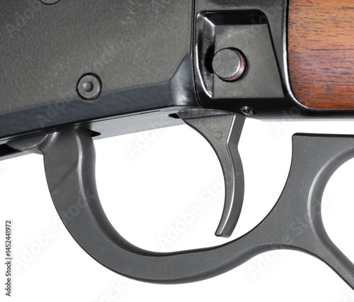Trigger and cross bolt safety on a wood stocked lever action gun