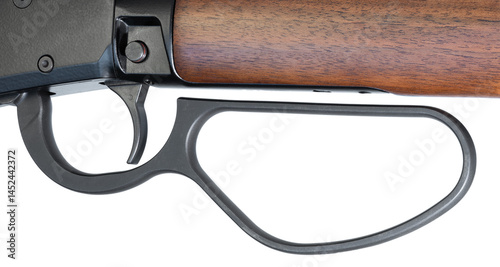 Obraz na płótnie Oversize lever loop and trigger on a lever-action rifle with wood stock w salonie