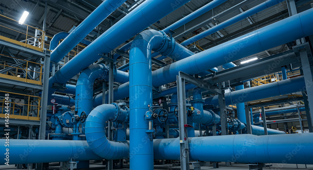 Modern Industrial Pipeline System in Factory Setting with Machinery Modern Industrial Pipeline System in Factory Setting with Machinery