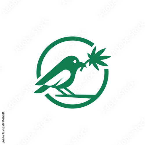 Green Bird With Cannabis Leaf Logo Illustration Editable Vector Template. Can Be Use For Formal Medicine Labels Or Any Companies Related To Medics etc.
