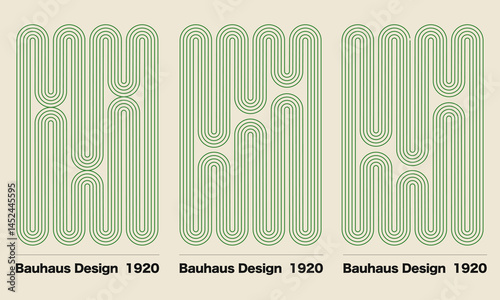 Bauhaus Design with Curved Green Lines 1920s Style.Vector Illustration