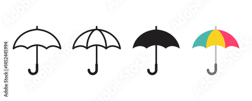Umbrella icon set. Rain, weather, meteorology sign. Umbrella vector silhouette on white background