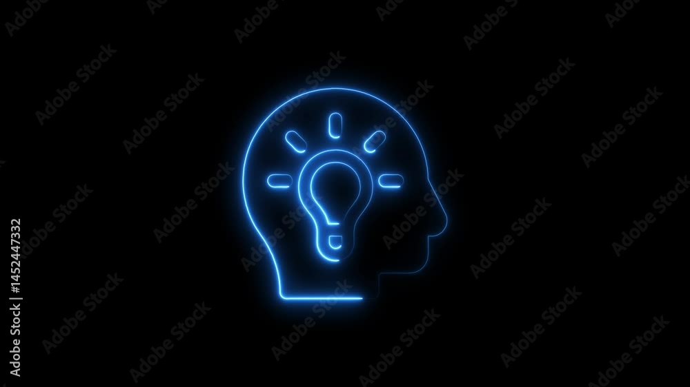 Animated glowing neon light idea concept inside of a human head silhouette Animated glowing neon light idea concept inside of a human head silhouette