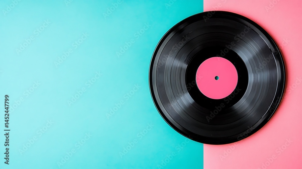 Vinyl Record on a Pink and Teal Surface Vinyl Record on a Pink and Teal Surface