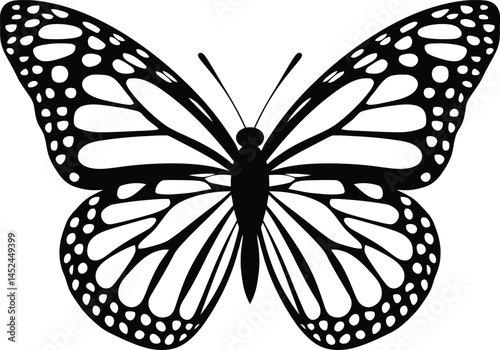 Elegant black and white monarch butterfly silhouette, Monarch Butterfly in Elegant Silhouette