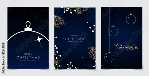 Merry Christmas and Happy New Year. Greeting card or invitation template with golden Christmas tree background. Luxury christmas invitation card art deco design vector.