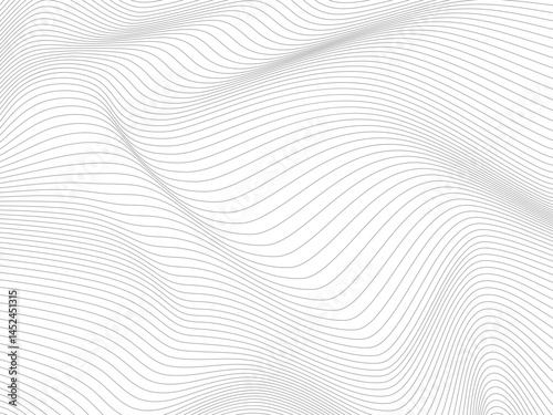 Distorted wave monochrome texture. Black and white wireframe wave. curve surface background