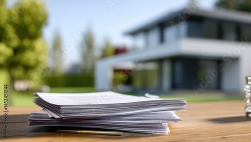 Home Purchase: Reviewing Documents for New House Acquisition Outdoors