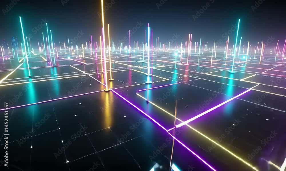 Futuristic city grid with glowing lines and points. Futuristic city grid with glowing lines and points.