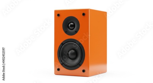 3D Orange speaker cabinet audio device on white background