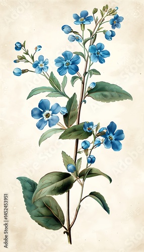 Delicate Blue Forget Me Nots Botanical Illustration Print