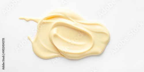 Creamy mayonnaise smears, drops, splashes, and wavy lines isolated on white Top view,  ripple,  dressing