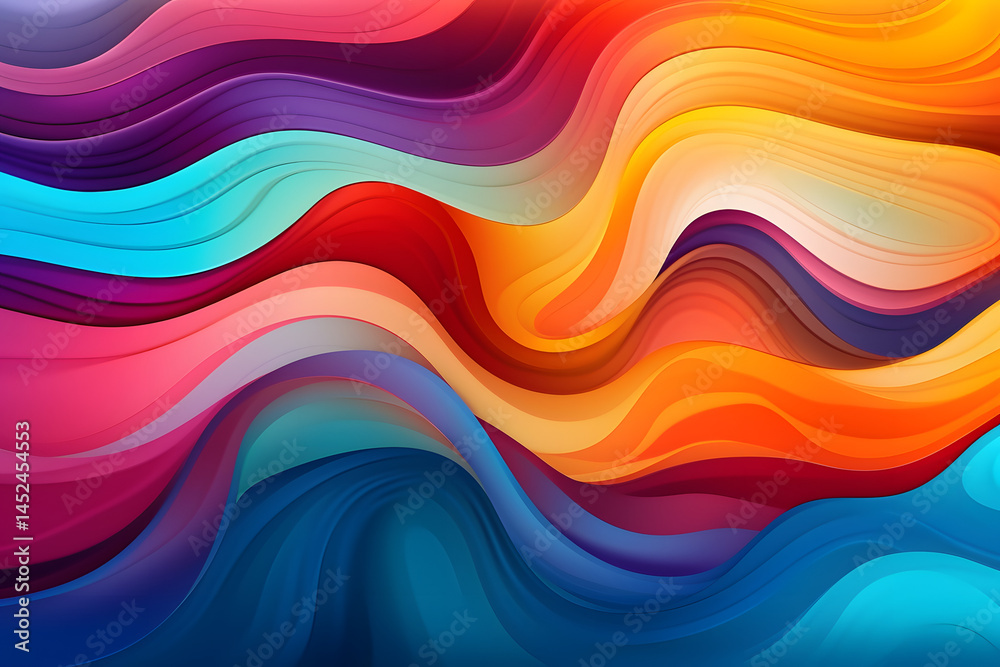 Obraz premium Digital wallpaper featuring abstract waves in a captivating combination of blue and orange colors, creating a visually dynamic and energetic composition