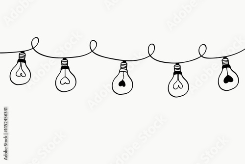 Light Bulb Line Art Doodle with Heart Decoration