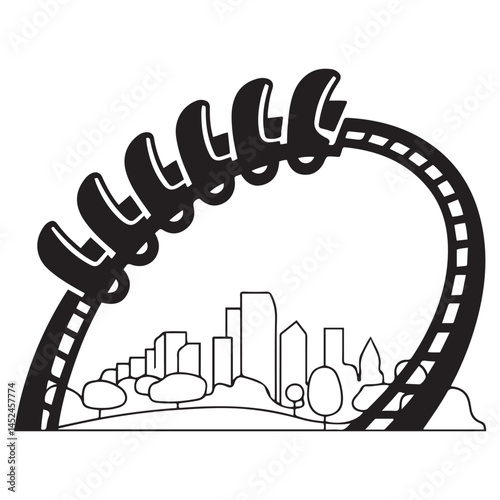 Vector roller coaster ride silhouette park. Rollercoaster icon illustration skyline concept Vector Black silhouettes. with white background