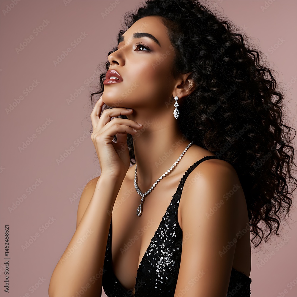 Obraz premium Model posing with her head raised by her hand