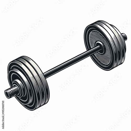 Create a vector illustration of a bold, heavy-stroke barbell with weight plates.  Design should be clean and easily scalable.