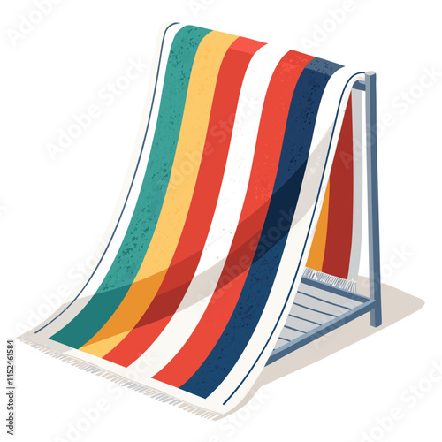 Create a bold, vector illustration of a beach towel with bold, striped pattern.  Include realistic folds and creases.