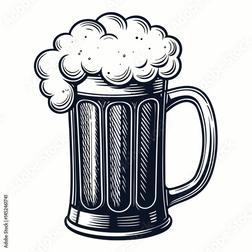 Create a bold, vector illustration of a beer mug brimming with frothy head.  Strive for a thick, impactful outline.