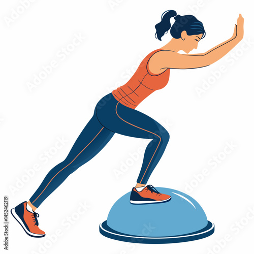 Create a bold, vector illustration of a Bosu balance trainer, emphasizing its curved dome and stable base.  Include clean lines and strong contrasts.