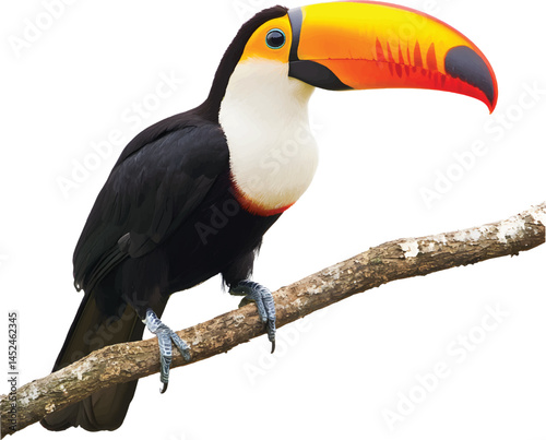Toucan with a big beak on a white background, vector, png