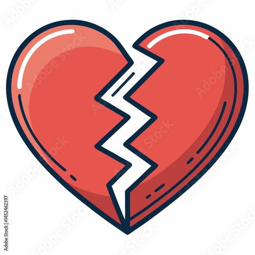 Design a vector icon depicting a bold, broken heart with a thick, impactful stroke outline.  The heart should be clearly fractured.